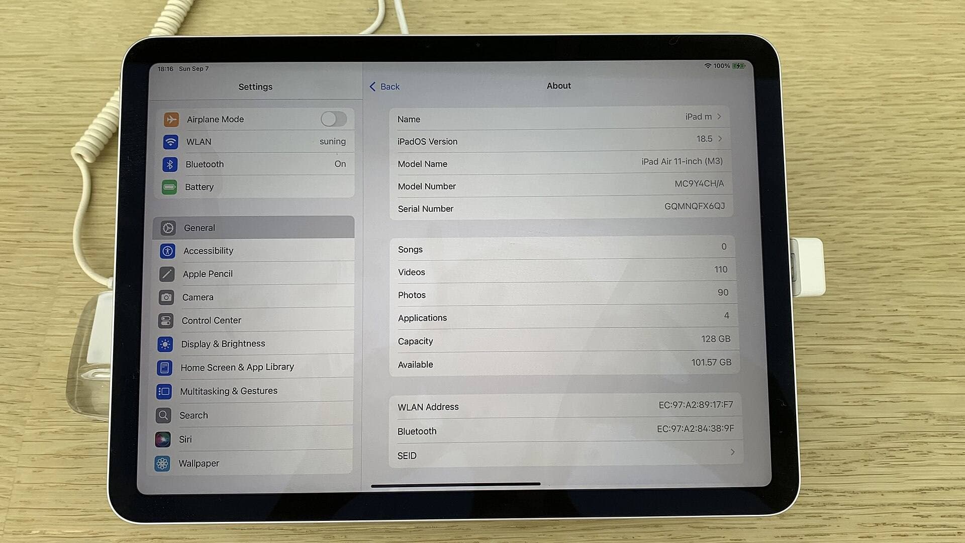 iPad Air in landscape on keyboard stand