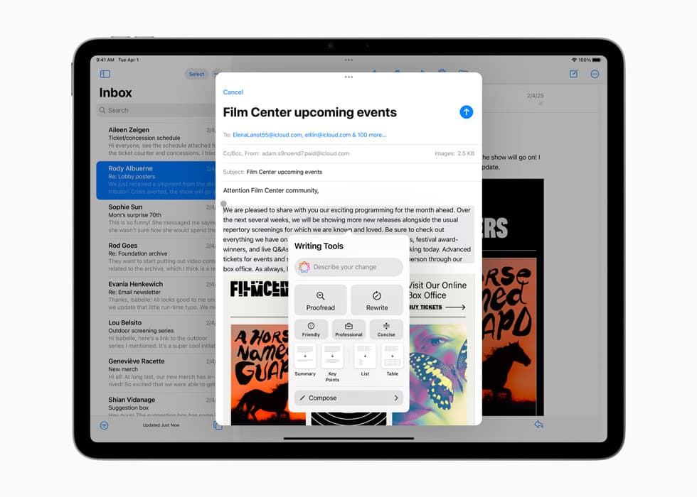 Apple Intelligence writing tools on iPad Air