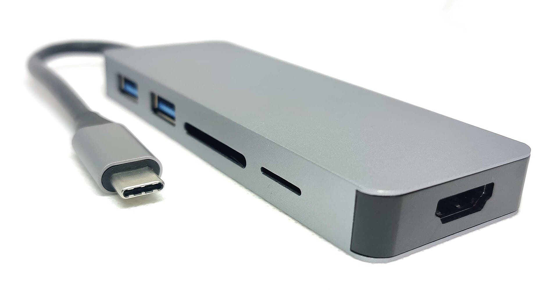 Compact multiport adapter with HDMI and USB-C