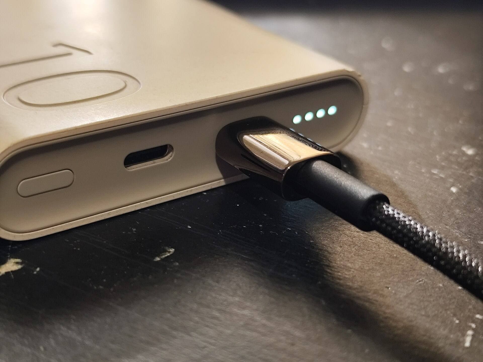 USB-C cable connected to power bank