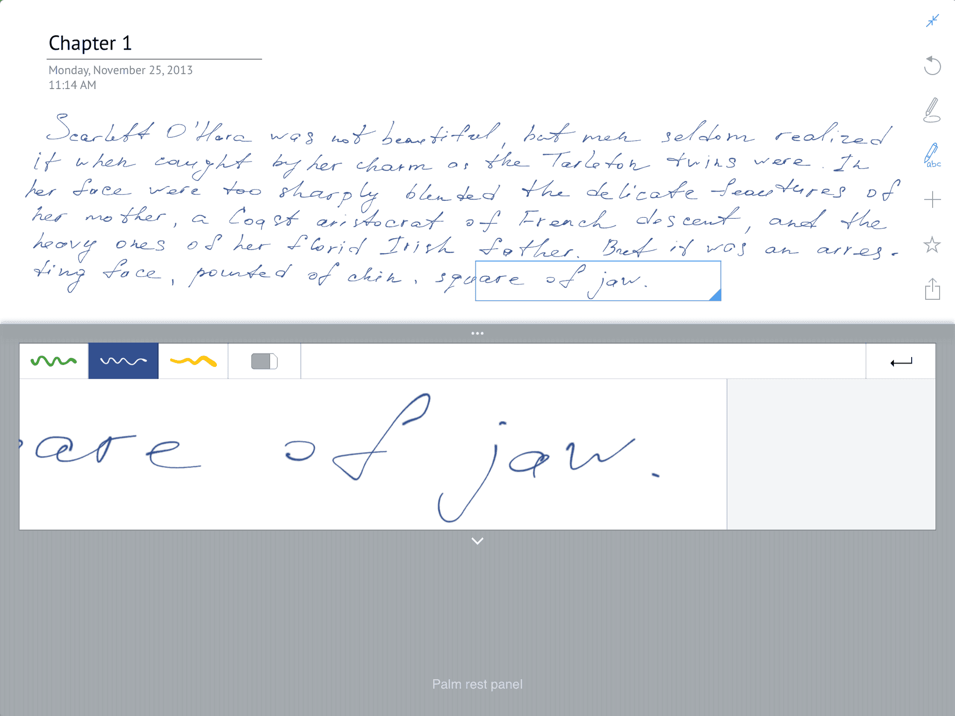 Handwriting mode in Outline for iPad