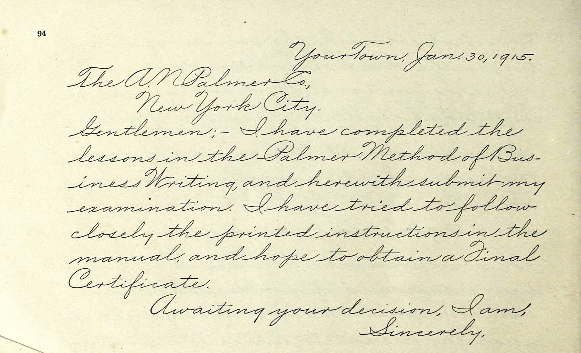 Palmer handwriting method sample