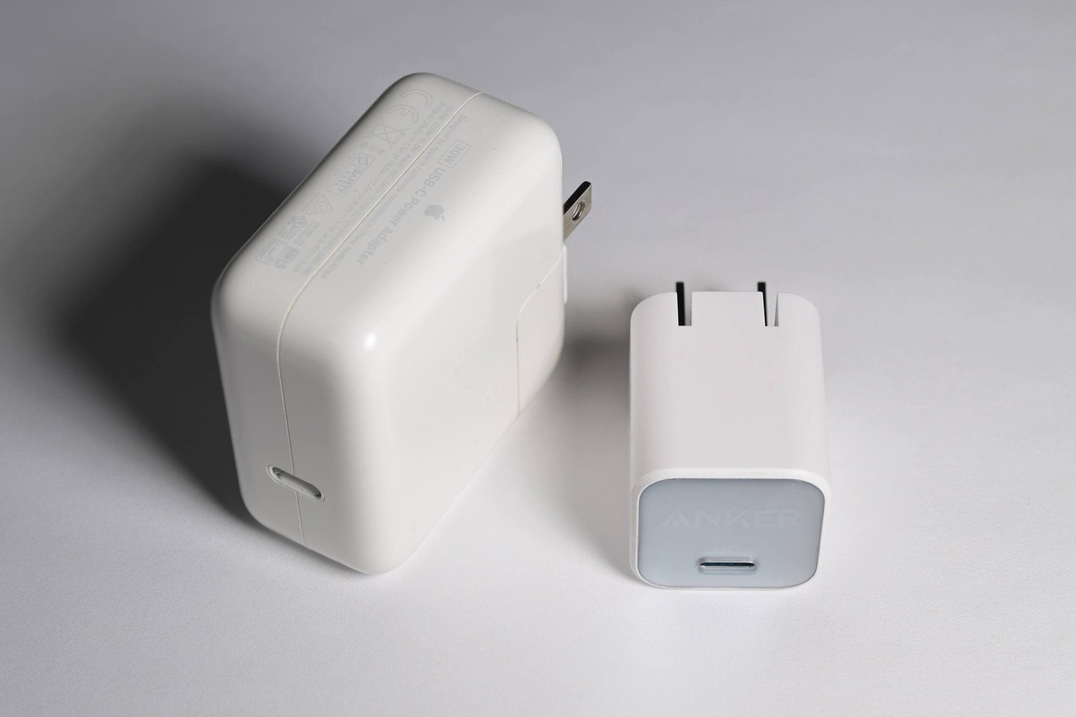 Silicon and GaN USB-C chargers side by side